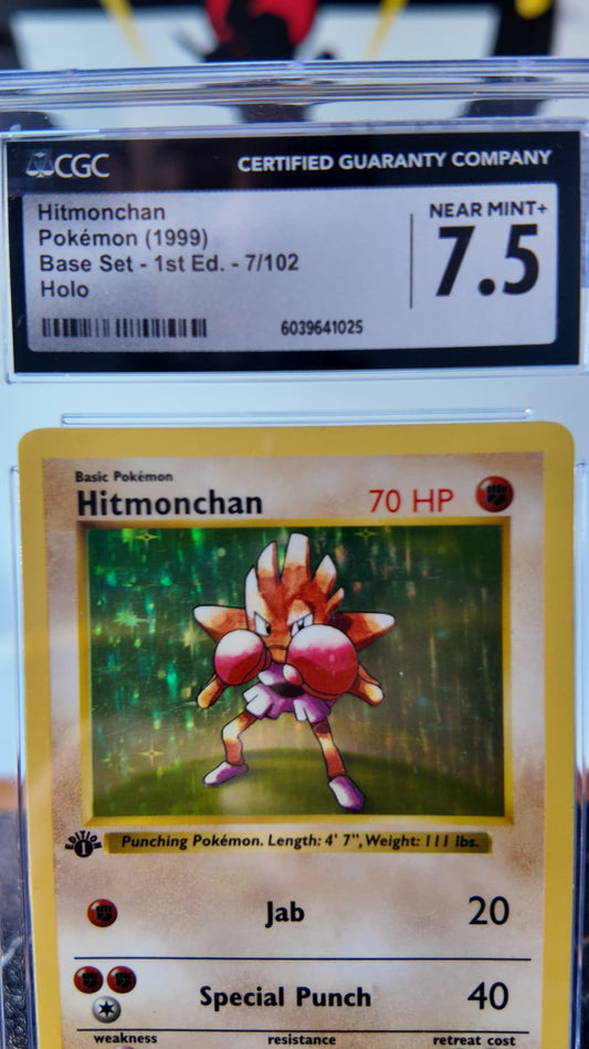 Hitmonchan base set , 1a edición , shadowless , CGC 7,5