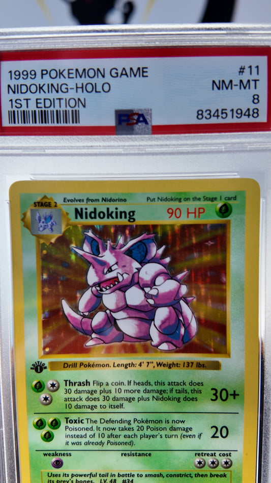 Nidoking Base set 1a edición , shadowless , PSA 8