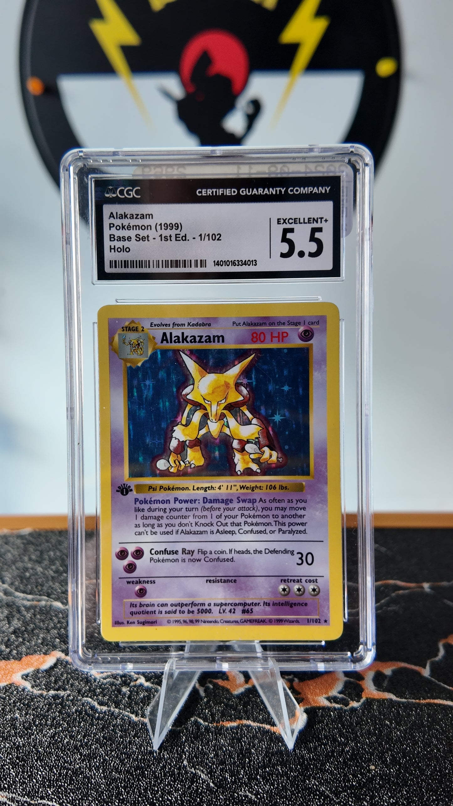 Alakazam base set 1a edición , Shadowless , CGC 5,5
