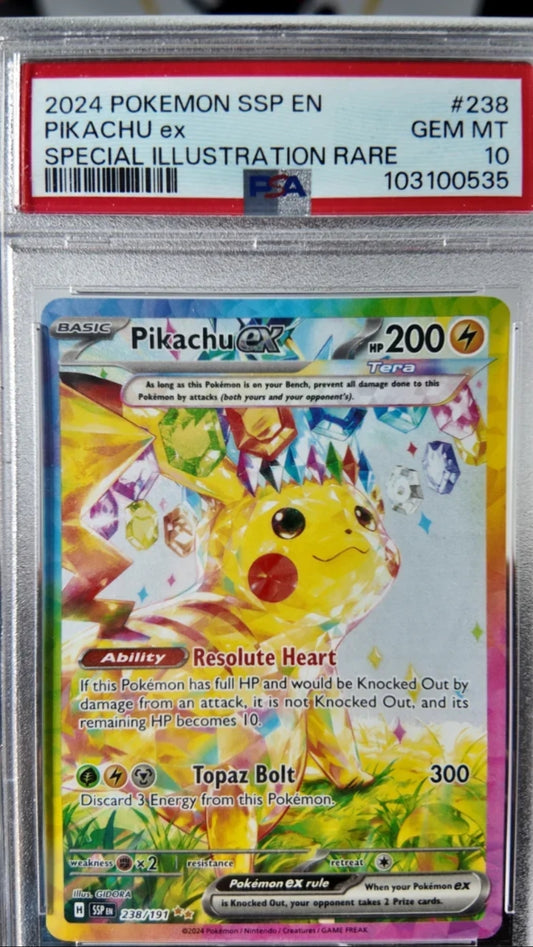 Pikachu Surging Sparks , PSA 10 , Ingles