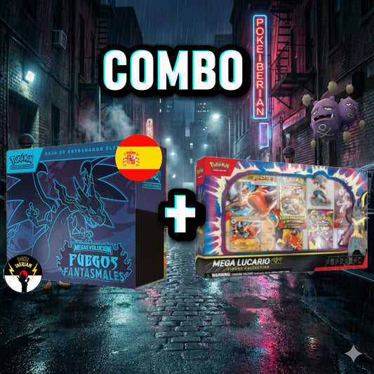Combo ETB Fuegos fantasmales + Caja Figura Megalucario , Español - Pokeiberian Coleccionables