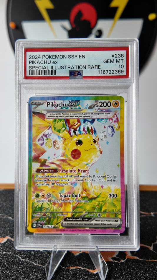 Pikachu Surging Sparks , PSA 10 , Ingles